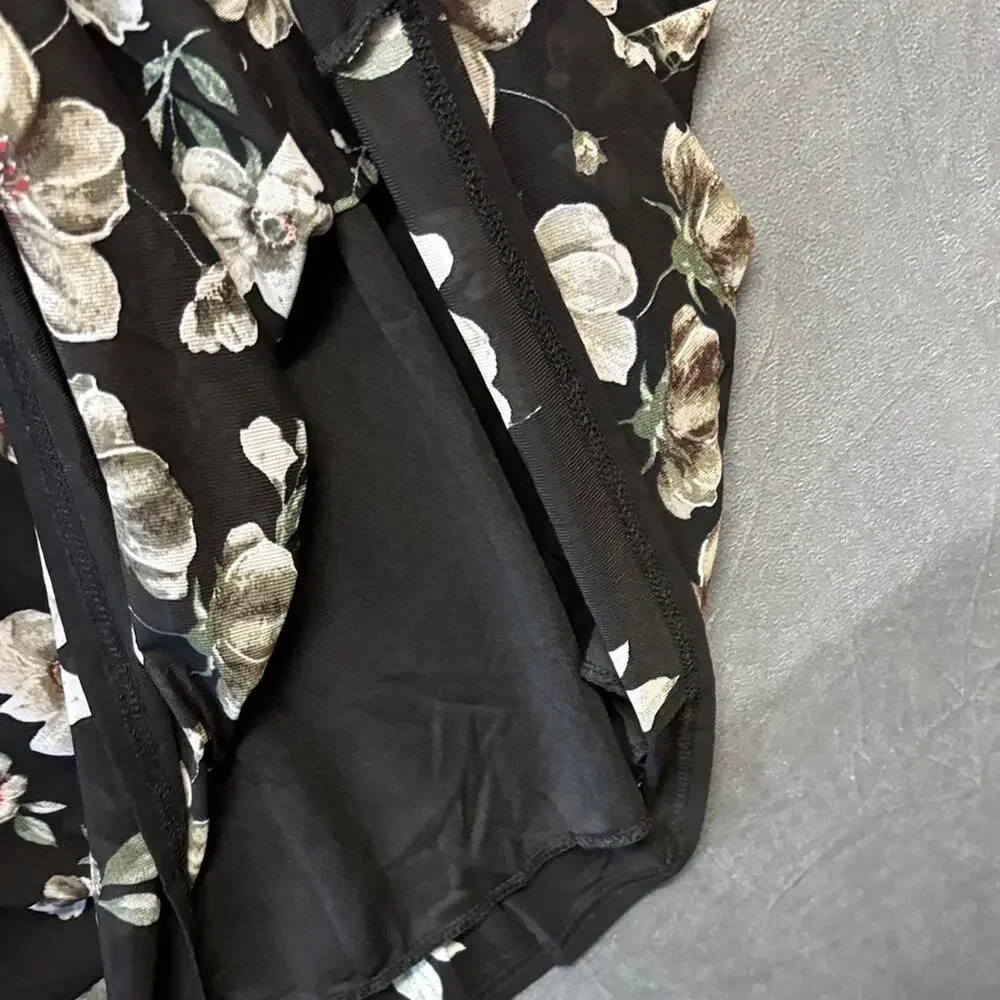 Ember Chic Floral Black Long Sleeve Dress Long Sleeve Sheer Gothy Witchy Midi